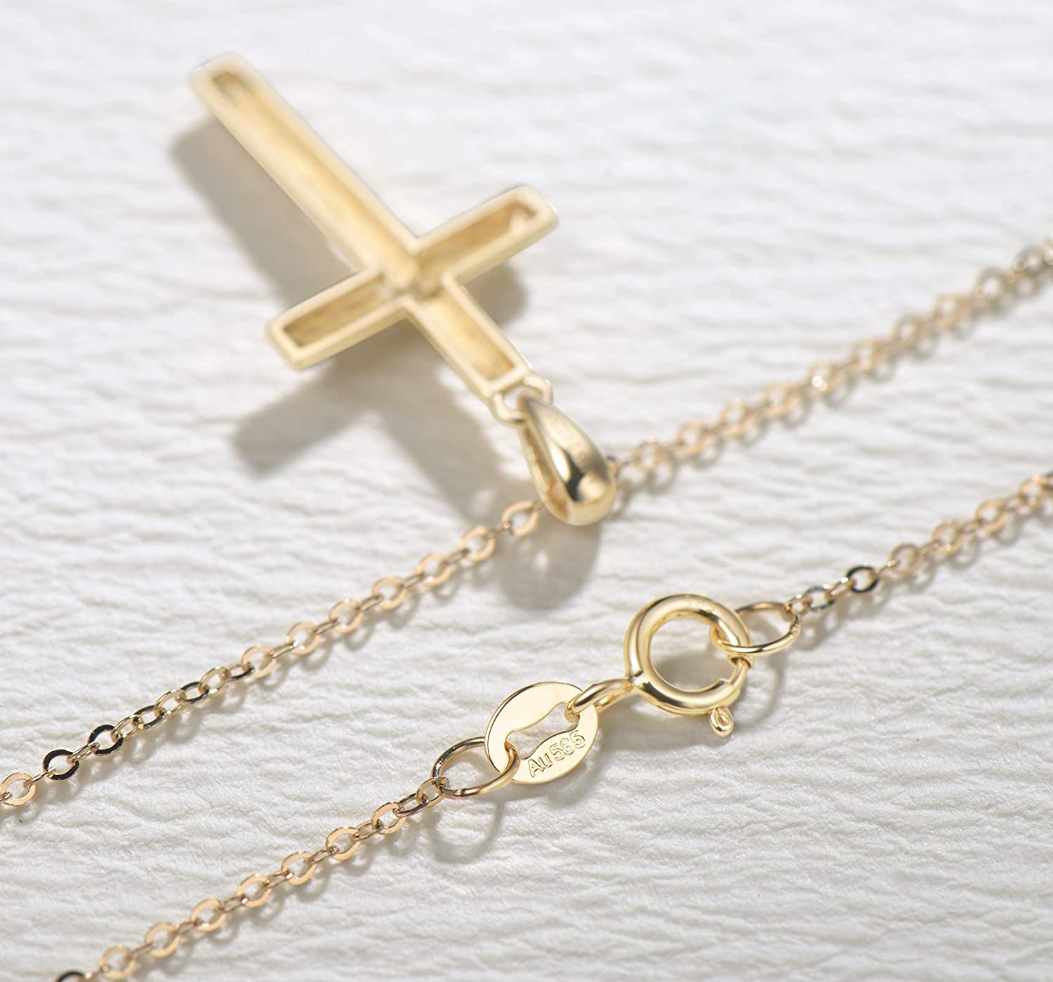 FANCIME "Faith In Heart" 14K Yellow Gold Diamond Cross Necklace Full