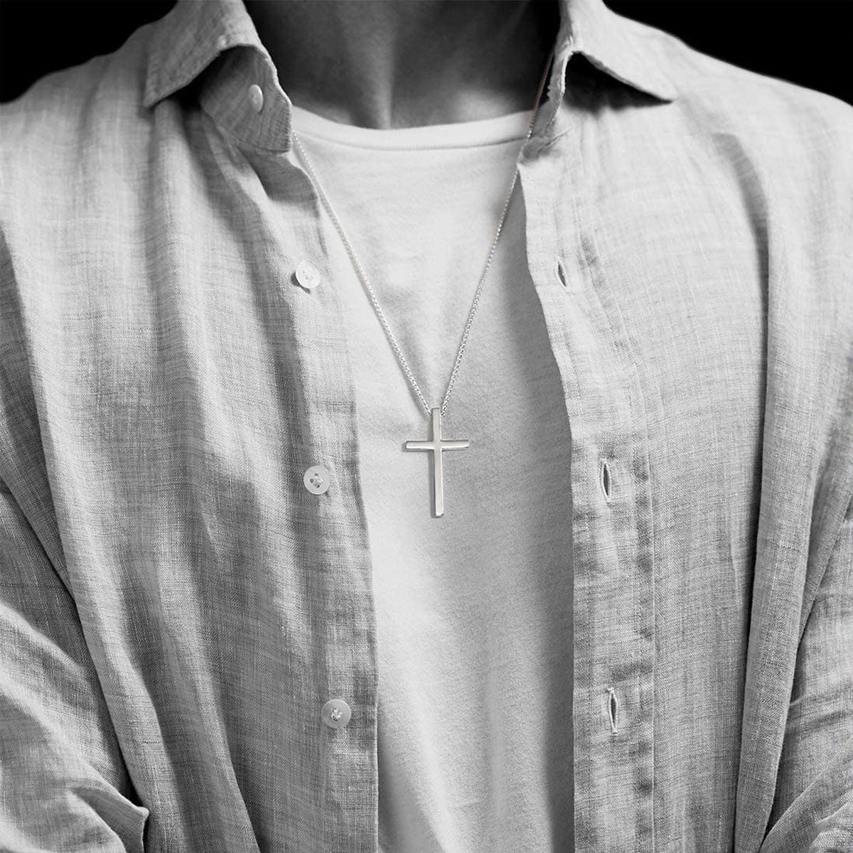 FANCIME Large Polishing Cross Sterling Silver Necklace Show