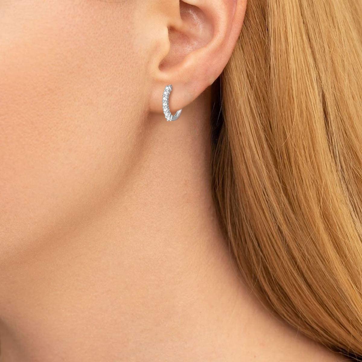 14k White Gold Moissanite Stone Huggie Hoops