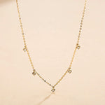 Fanci “5 Stone” Minimalist Chain 14K Solid Gold Necklace Main