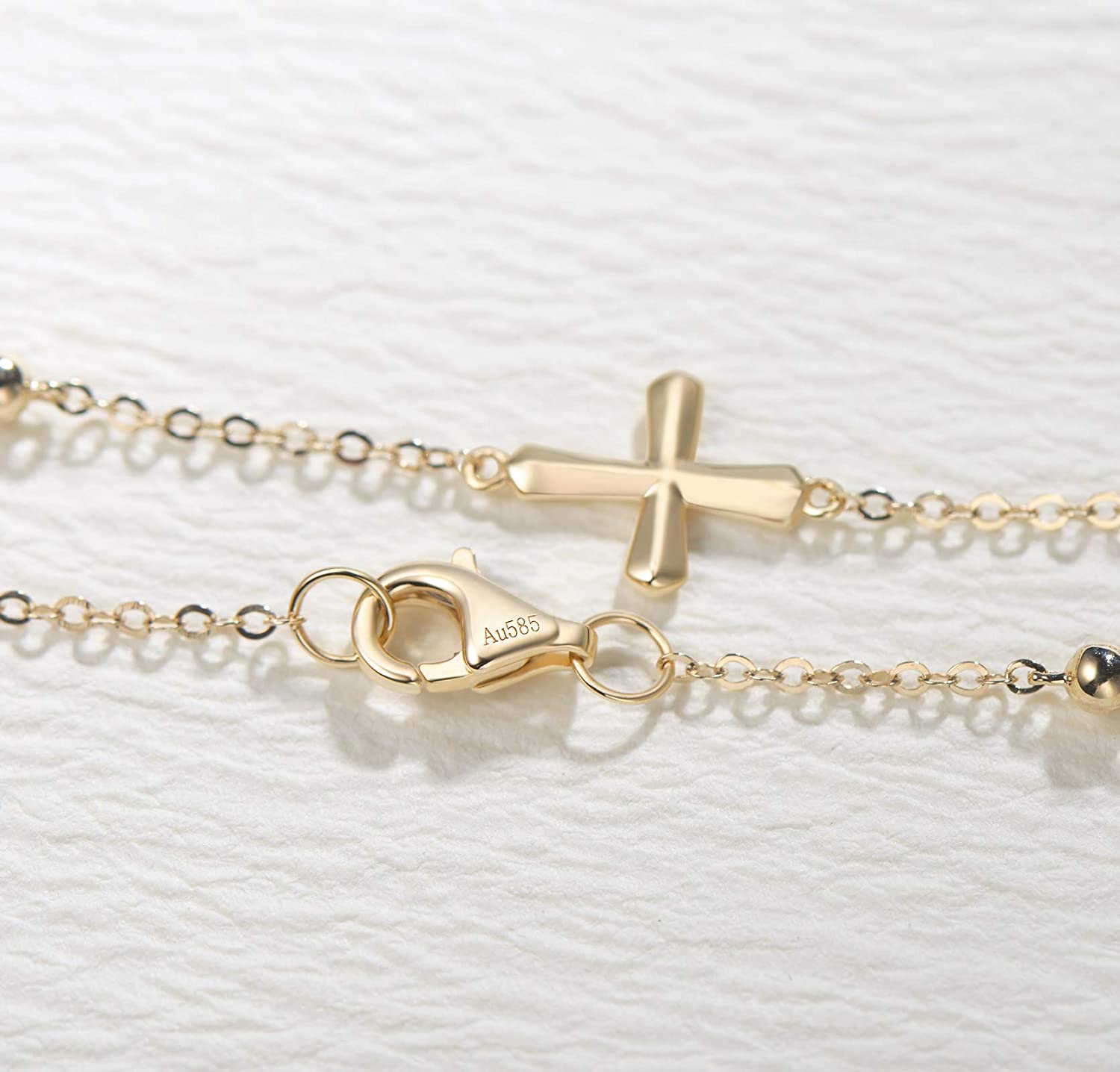 FANCIME "Emilia" Cross Gold Beads 14K Yellow Gold Bracelet Link