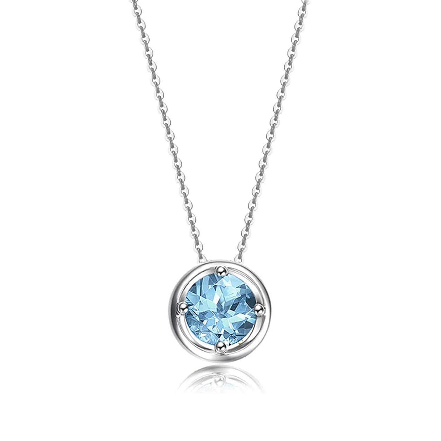 FANCIME Round Blue Topaz 14K White Gold Necklace Main