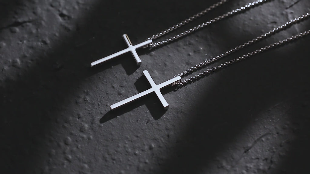 FANCIME Mens Polished Cross 925 Silver Necklace Video