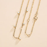 Fanci “5 Stone” Minimalist Chain 14K Solid Gold Necklace Full