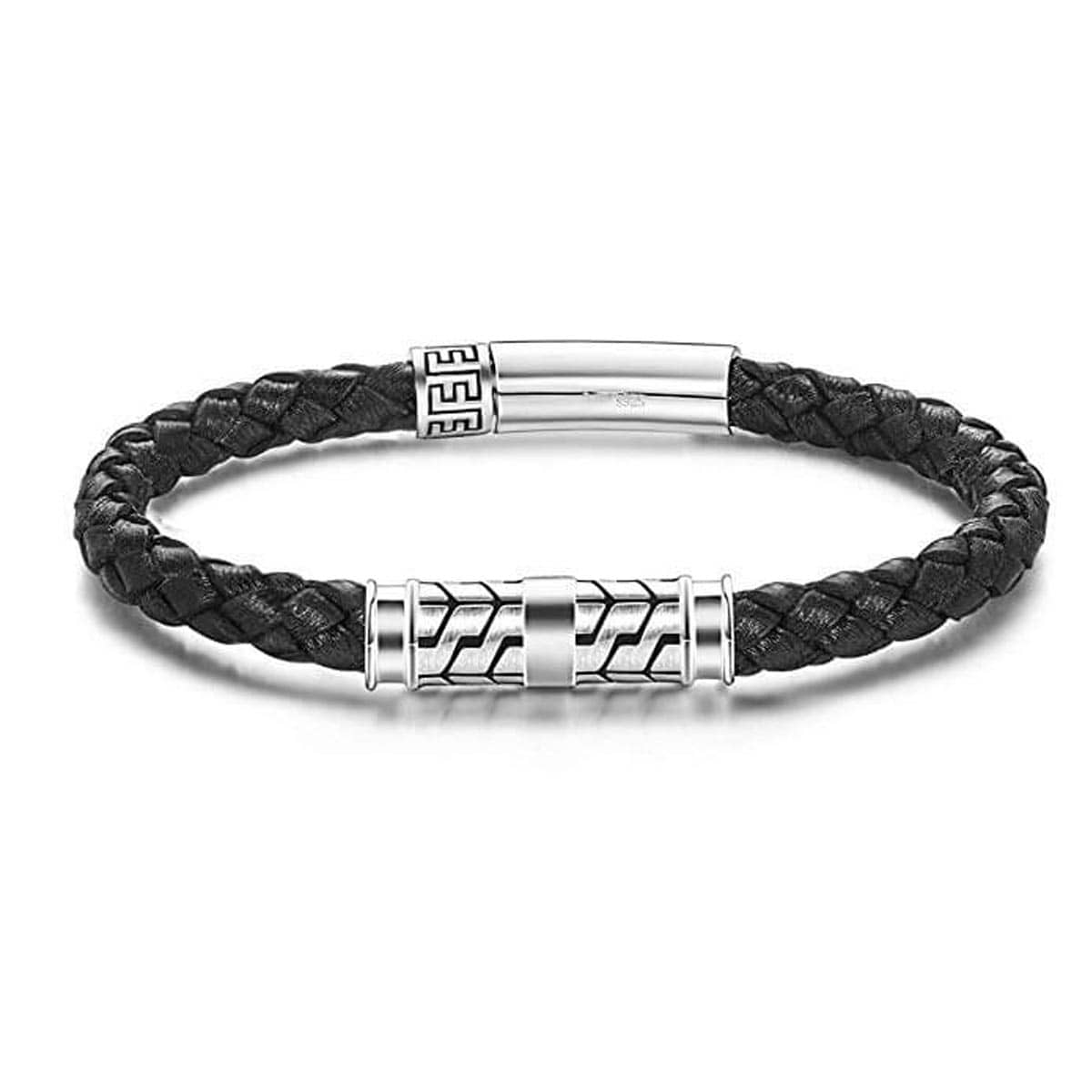 FANCIME DESTINATION Mens Leather Sterling Silver Bracelet  Main