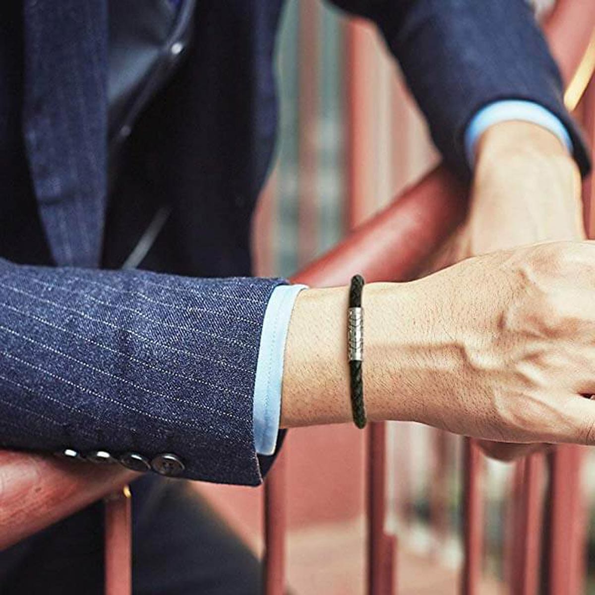 DESTINATION 925 Sterling Silver Mens Leather Bracelet Fine Jewelry for Men