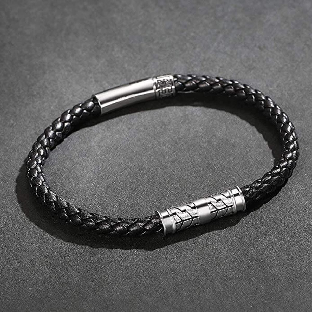 FANCIME DESTINATION Mens Leather Sterling Silver Bracelet Show