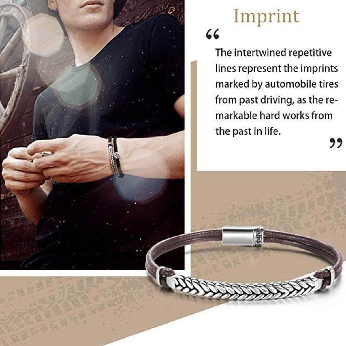 FANCIME FOOTPRINT Mens Leather Sterling Silver Bracelet Model