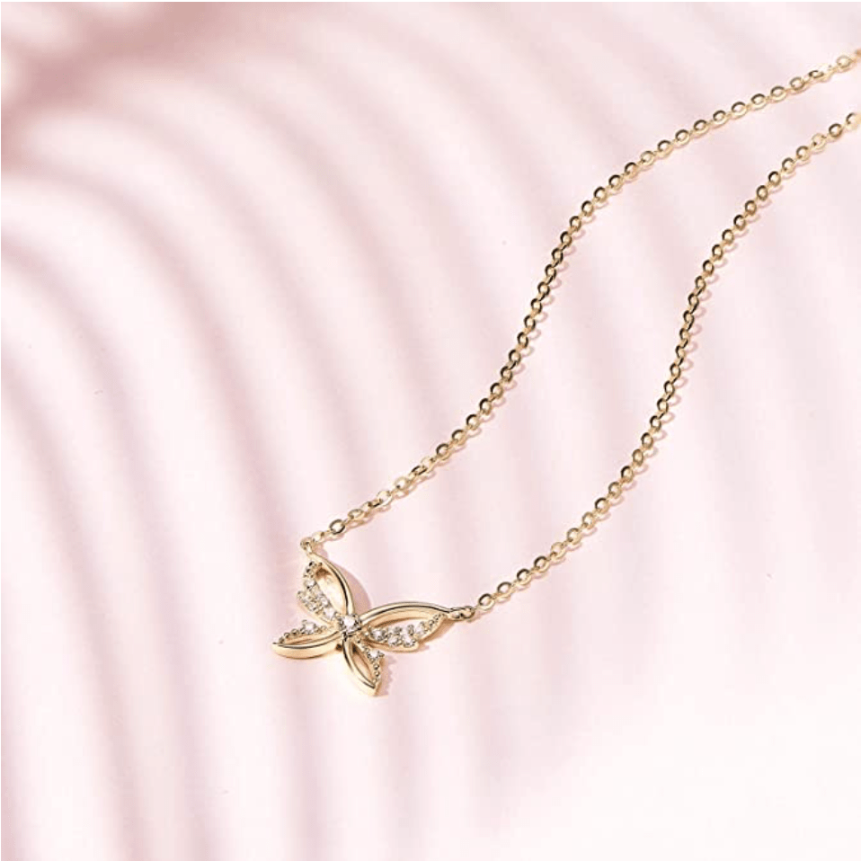 FANCIME "Yellow Cosmo" Diamond Butterfly 14K Yellow Gold Necklace Full