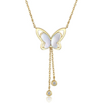 FANCIME "Twinkling Fairy Pearl" Butterfly Drop Dangling 14K Yellow Gold Necklace Main