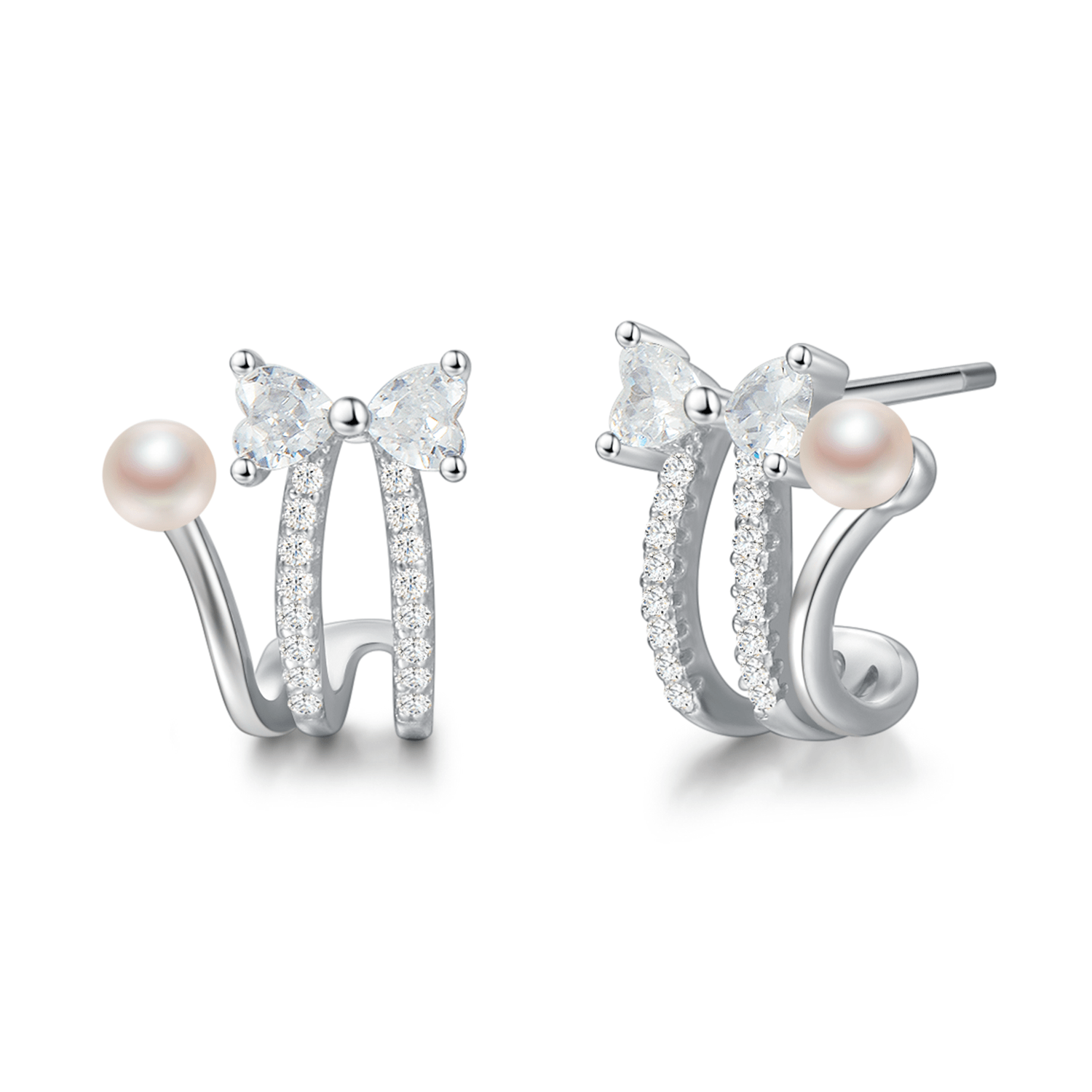 FANCIME "Sweet Pea" Bowtie Pearls Sterling Silver Earrings Main