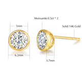 FANCIME Moissanite Bezel Set 14K Yellow Gold Stud Earrings Size