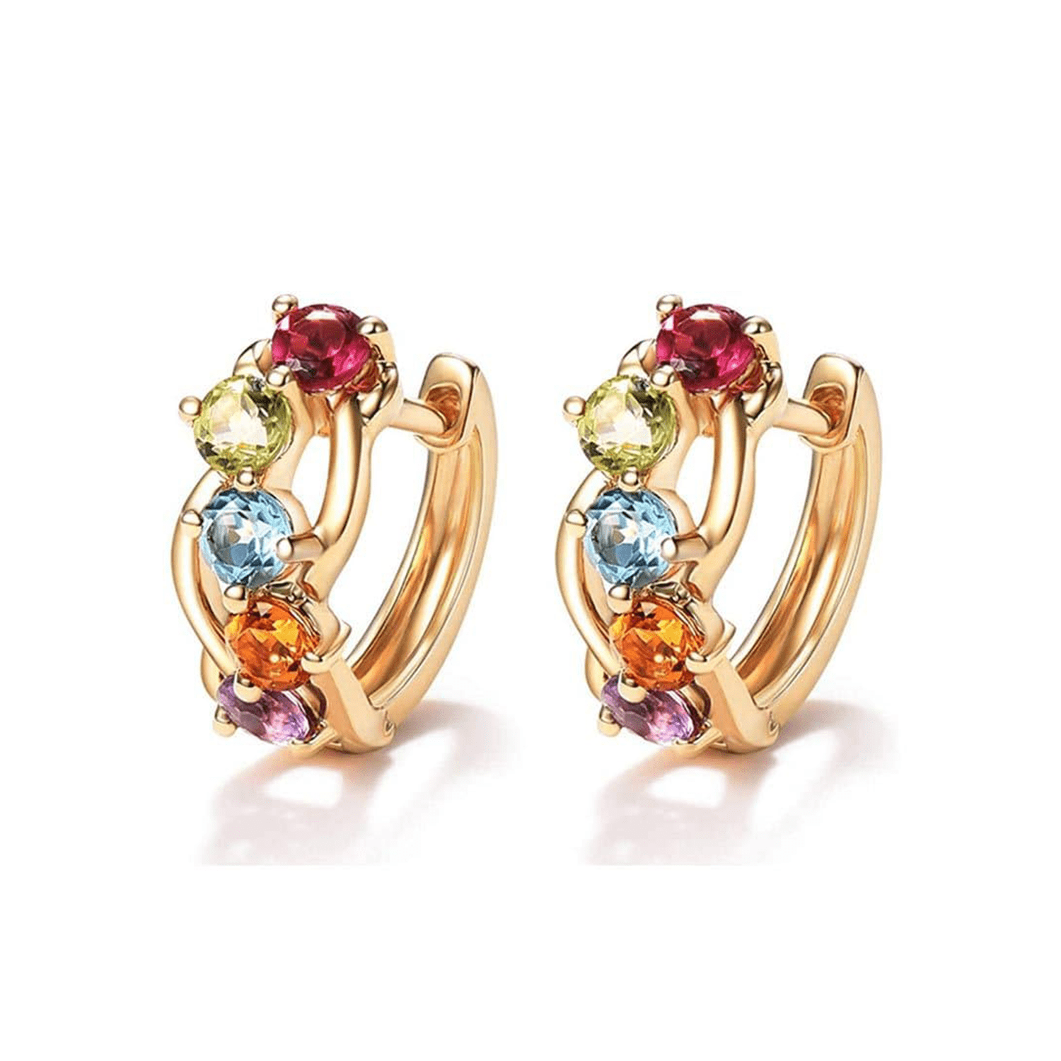 FANCIME Multicolored Gemstone 14K Yellow Gold Hoop Earrings Main