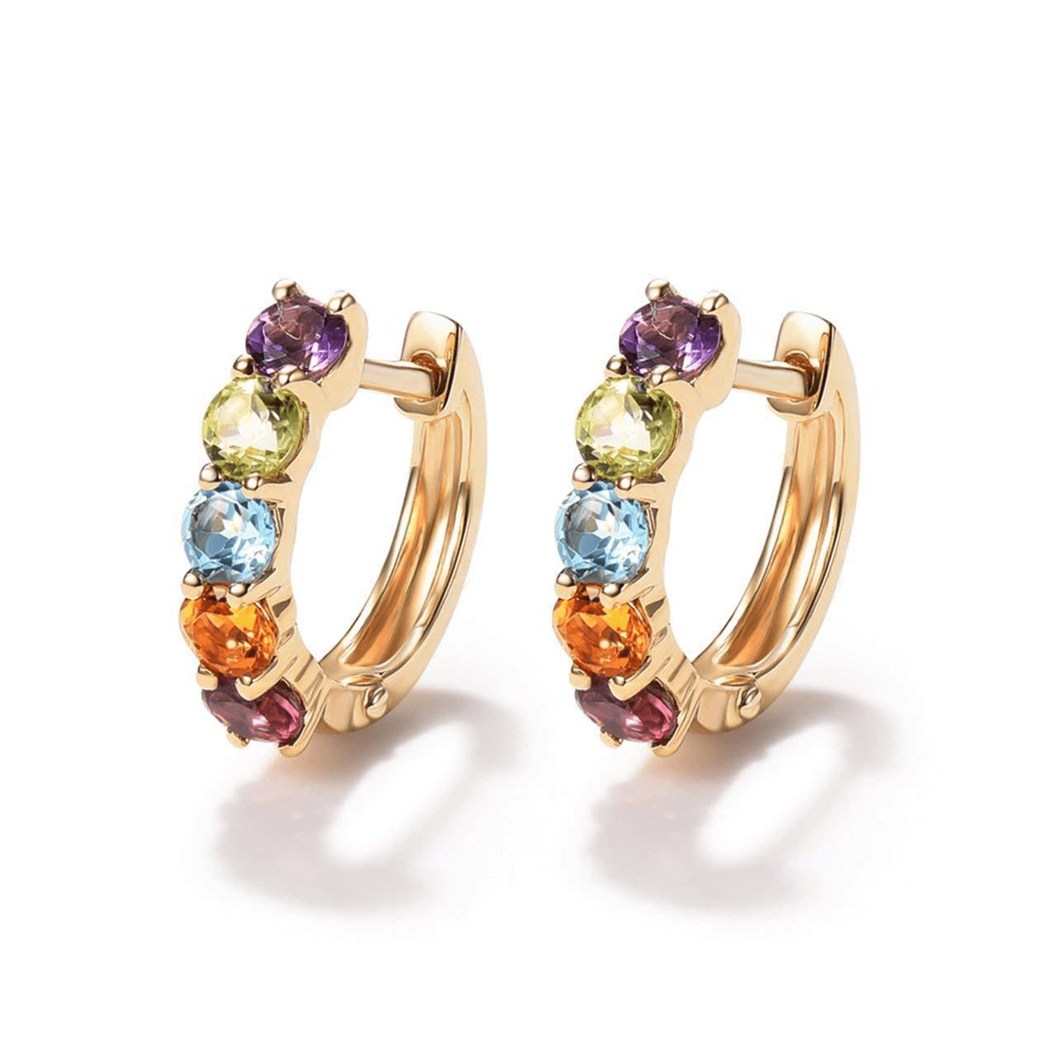 FANCIME 14k "Rainbow Gemstones" Huggie Cartilage Hoop Earrings Main