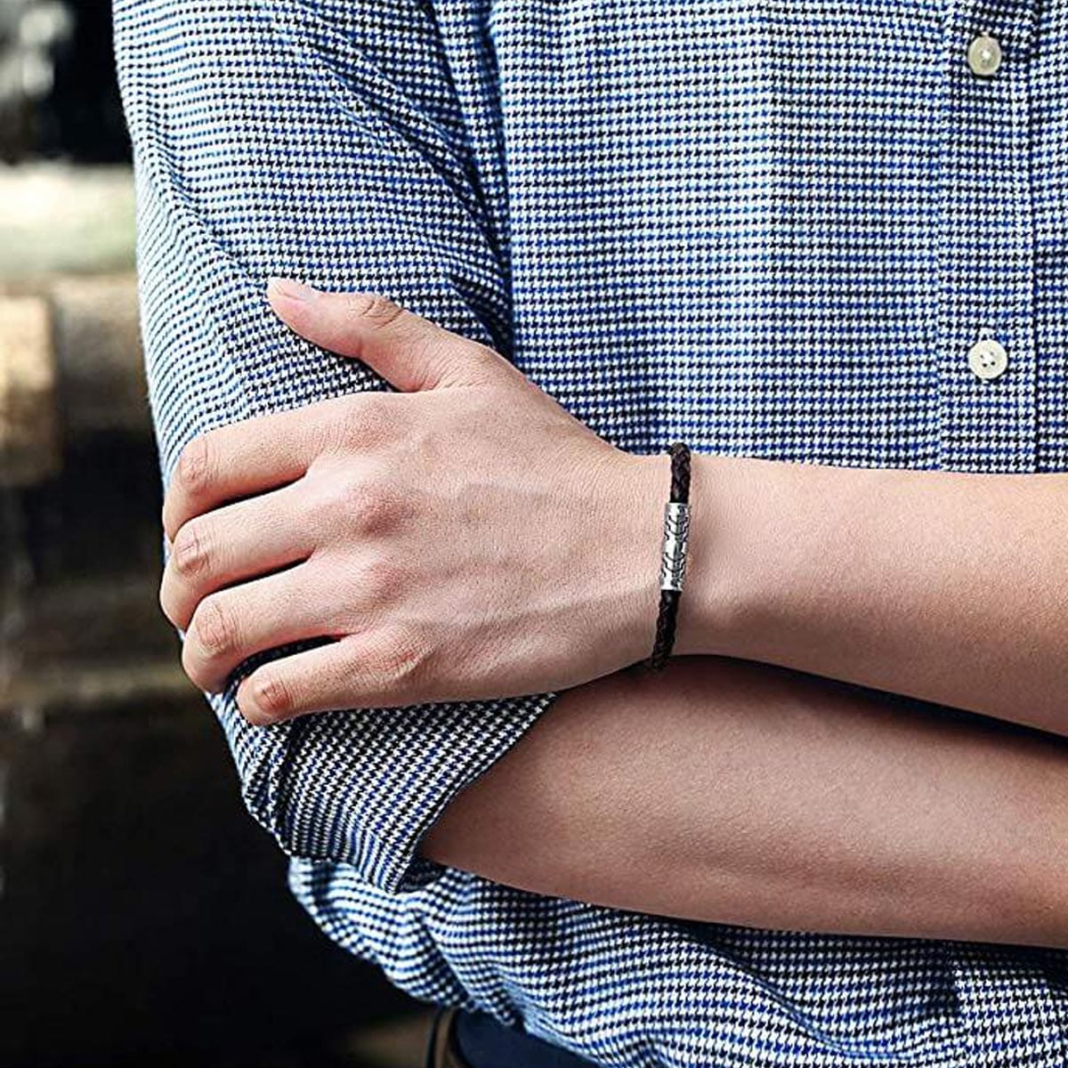 FANCIME DESTINATION Mens Leather Sterling Silver Bracelet  Model
