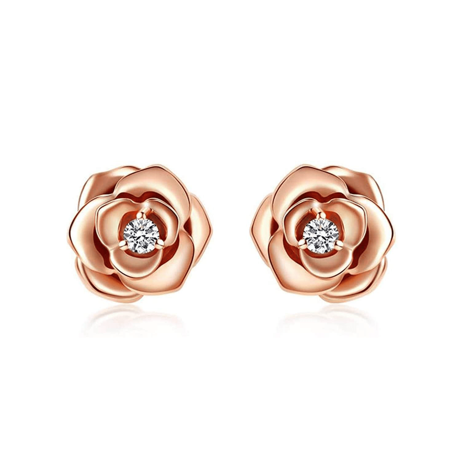 FANCIME "My Rose" Diamond Rose 14k Rose Gold Stud Earrings Main