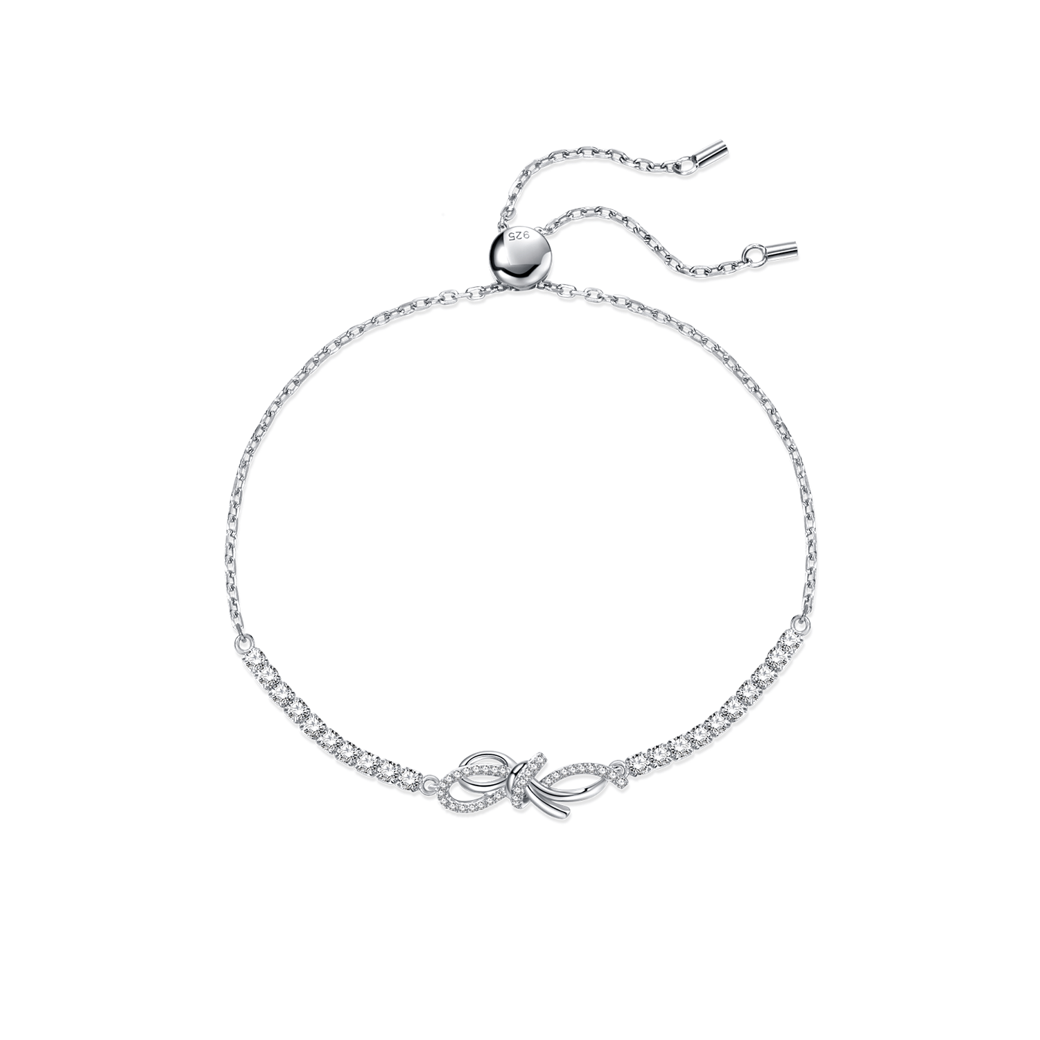 FANCIME "Love Knot" Sweet Bow Sterling Silver Bracelet White Main